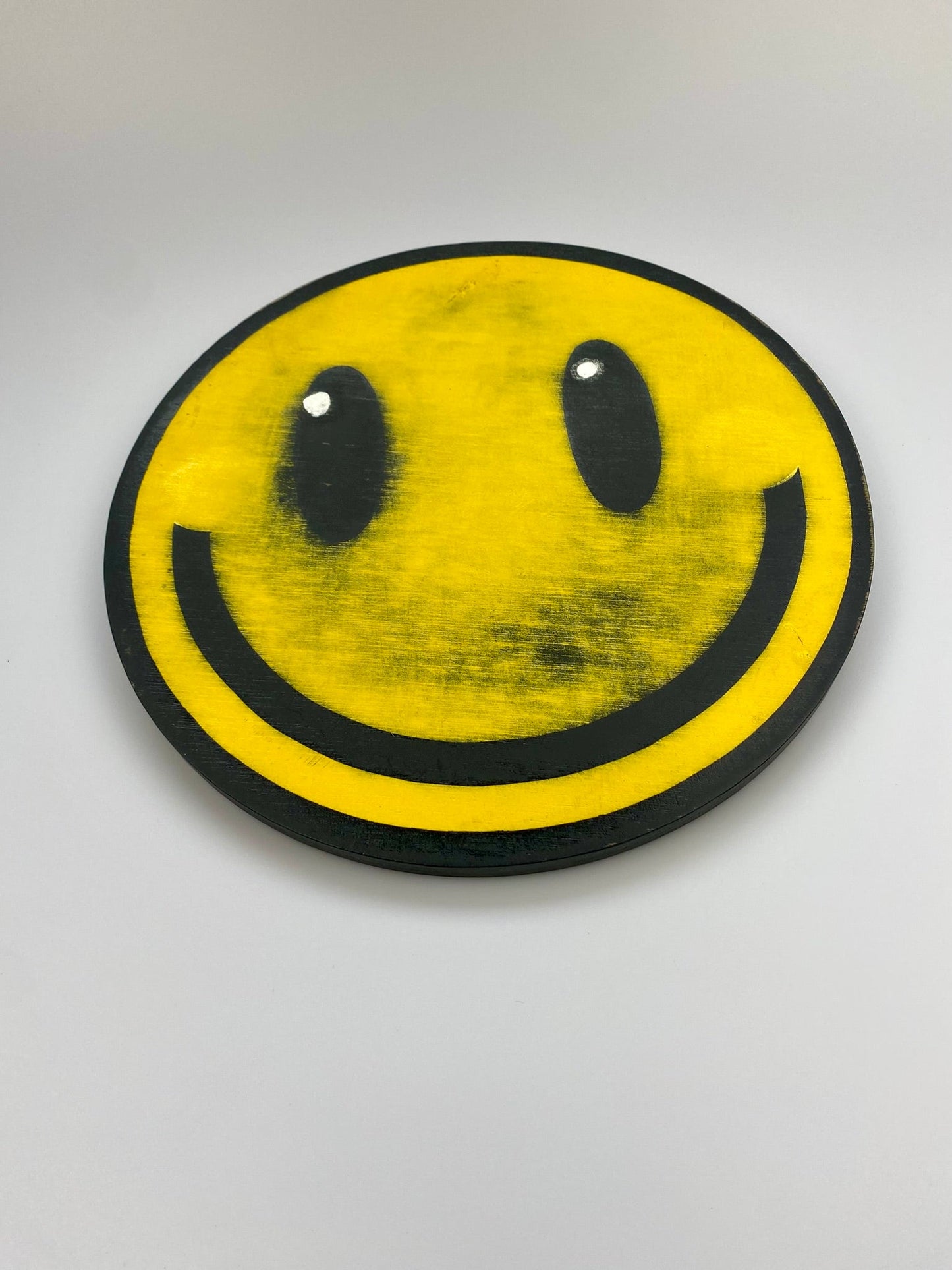 Eroded Yellow Smiley,  Limited Edition #1. Wall art, Spray Painting. WallShapes.