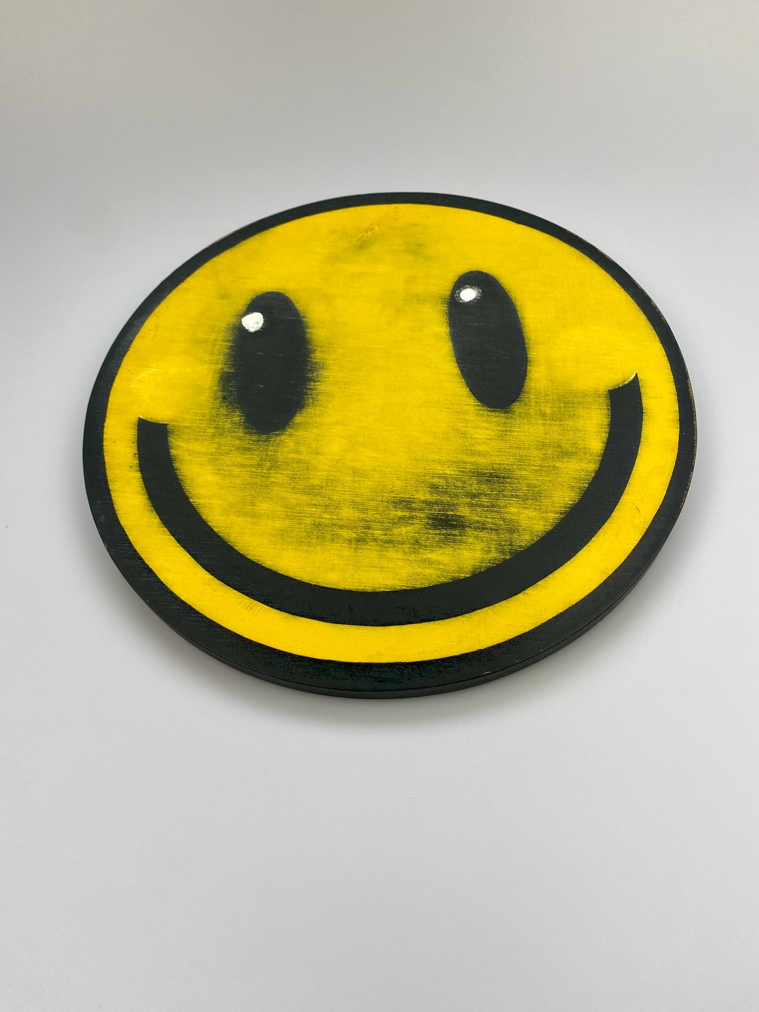 Eroded Yellow Smiley,  Limited Edition #1. Wall art, Spray Painting. WallShapes.