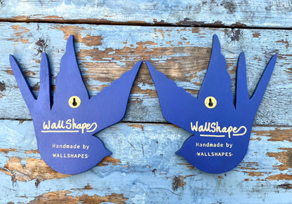 Rear details of Swallows spray paintings, showing hanging features and signatures of WallShapes.